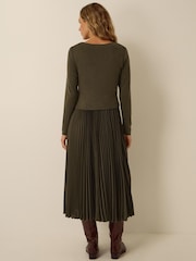 Monsoon Green Fiz Drape Pleated Midi Dress - Image 3 of 5