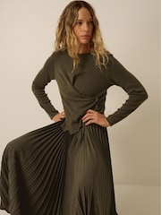 Monsoon Green Fiz Drape Pleated Midi Dress - Image 4 of 5