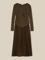 Monsoon Green Fiz Drape Pleated Midi Dress - Image 5 of 5