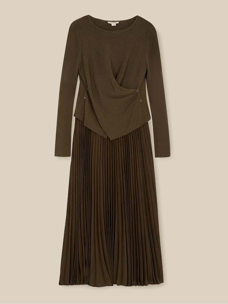Monsoon Green Fiz Drape Pleated Midi Dress - Image 5 of 5 Monsoon Green Fiz Drape Pleated Midi Dress - Image 5 of 5