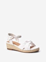 White Broderie Knot Standard Fit (F) Wedge Sandals - Image 2 of 4