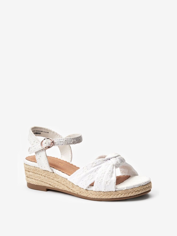 White Broderie Knot Standard Fit (F) Wedge Sandals - Image 2 of 4