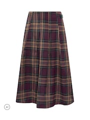 PixieGirl Petite Burgundy Red Checked Buckle Midi Skirt - Image 1 of 2