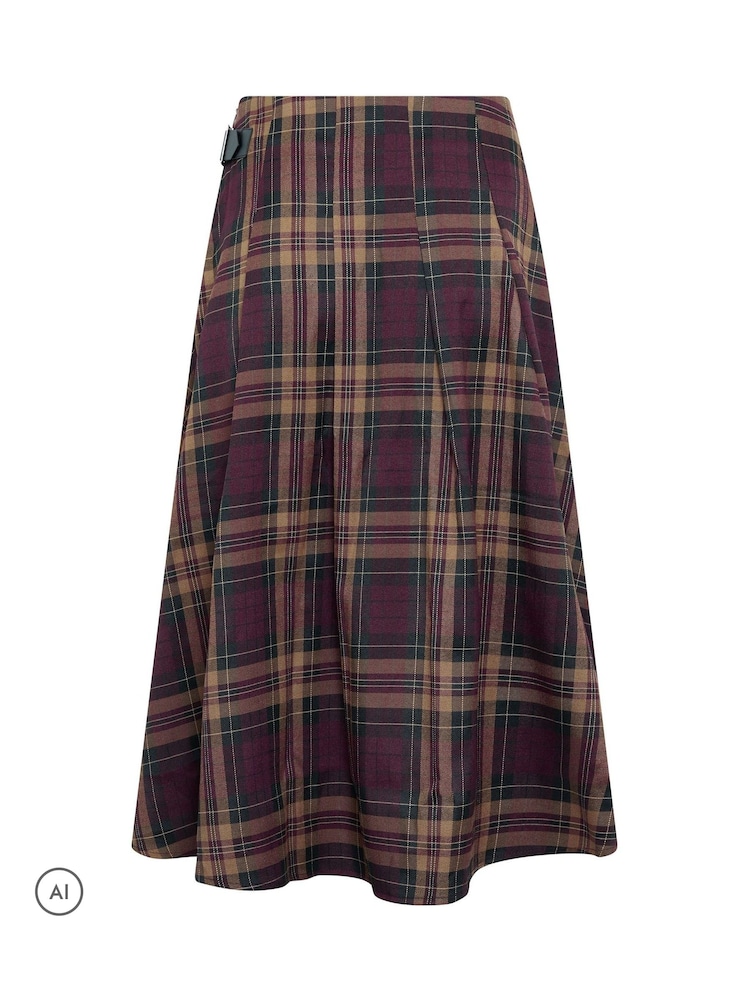 PixieGirl Petite Burgundy Red Checked Buckle Midi Skirt - Image 2 of 2 PixieGirl Petite Burgundy Red Checked Buckle Midi Skirt - Image 2 of 2