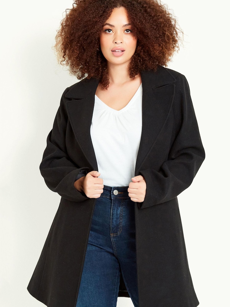 Evans Black Belted Coat - Image 1 of 3