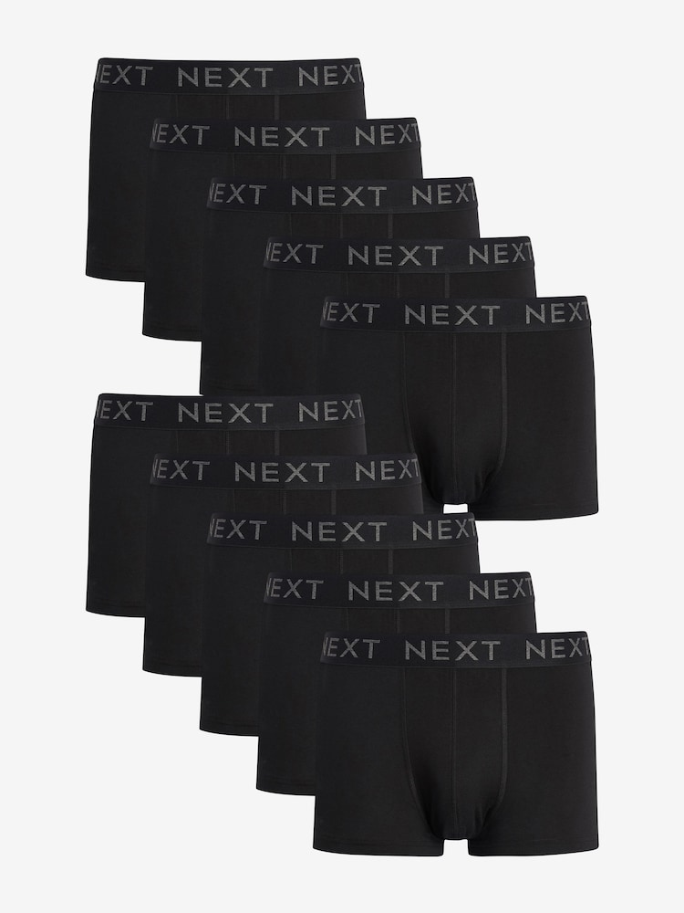 Black 10 pack Cotton Rich Blend Hipsters Boxers - Image 1 of 4