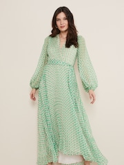 Phase Eight Green Roxanna Pleated Diamond Maxi Dress - Image 1 of 6