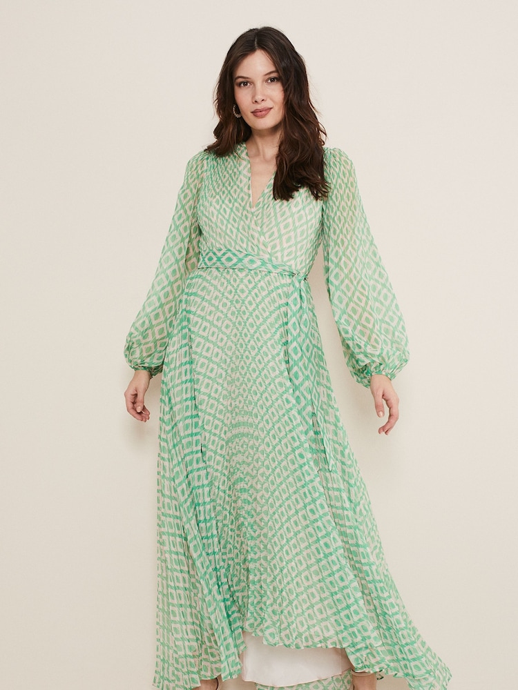 Phase Eight Green Roxanna Pleated Diamond Maxi Dress - Image 1 of 6