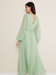Phase Eight Green Roxanna Pleated Diamond Maxi Dress - Image 2 of 6