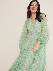 Phase Eight Green Roxanna Pleated Diamond Maxi Dress - Image 3 of 6