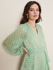 Phase Eight Green Roxanna Pleated Diamond Maxi Dress - Image 4 of 6