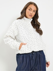 Yours Curve White Funnel Neck Twill Bomber Jacket - Image 1 of 7