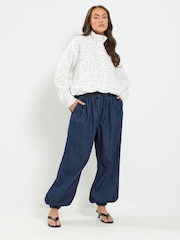 Yours Curve White Funnel Neck Twill Bomber Jacket - Image 2 of 7