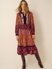 Monsoon Red Hunter Floral Print Jersey Midi Dress - Image 1 of 5