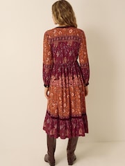 Monsoon Red Hunter Floral Print Jersey Midi Dress - Image 3 of 5