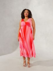 Live Unlimited Curve Pink Ombre Sunray Pleat Maxi Dress - Image 1 of 5
