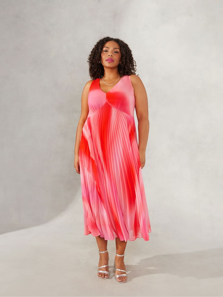 Live Unlimited Curve Pink Ombre Sunray Pleat Maxi Dress - Image 1 of 5
