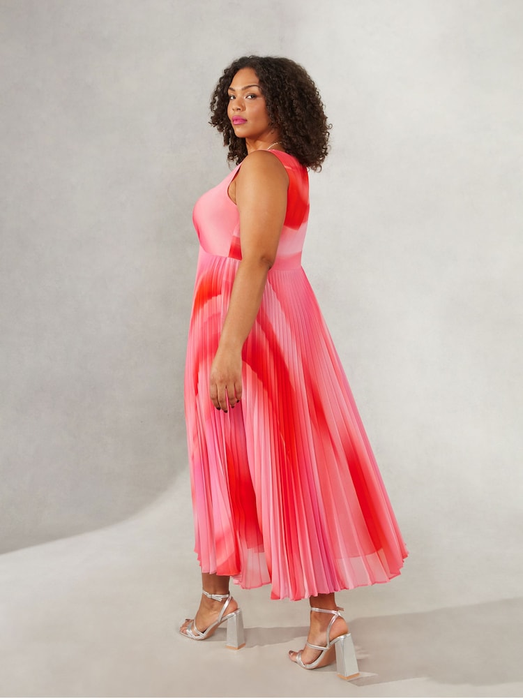 Live Unlimited Curve Pink Ombre Sunray Pleat Maxi Dress - Image 2 of 5