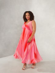 Live Unlimited Curve Pink Ombre Sunray Pleat Maxi Dress - Image 3 of 5