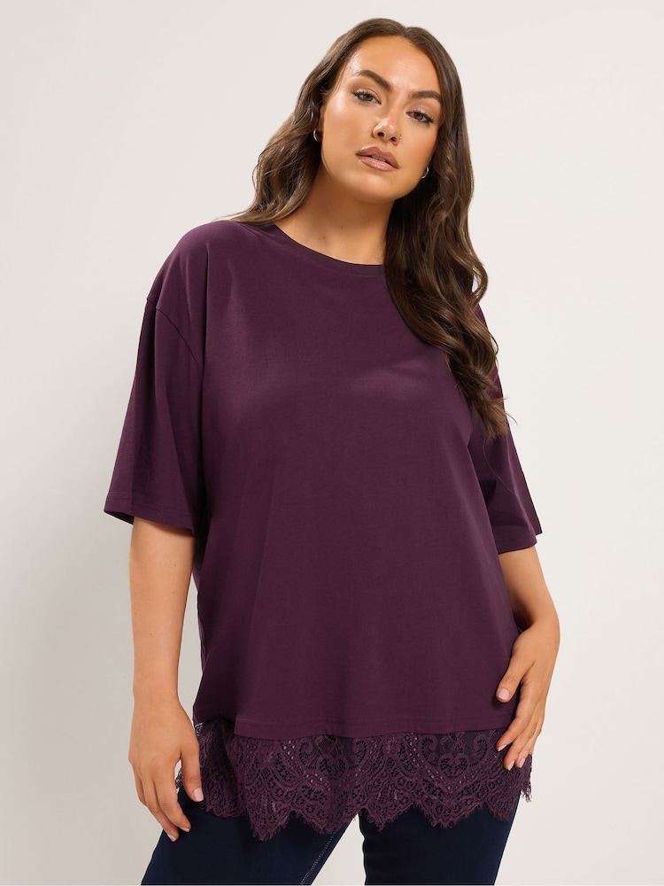 Yours Curve Purple Lace T-Shirt - Image 1 of 6