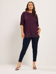 Yours Curve Purple Lace T-Shirt - Image 2 of 6