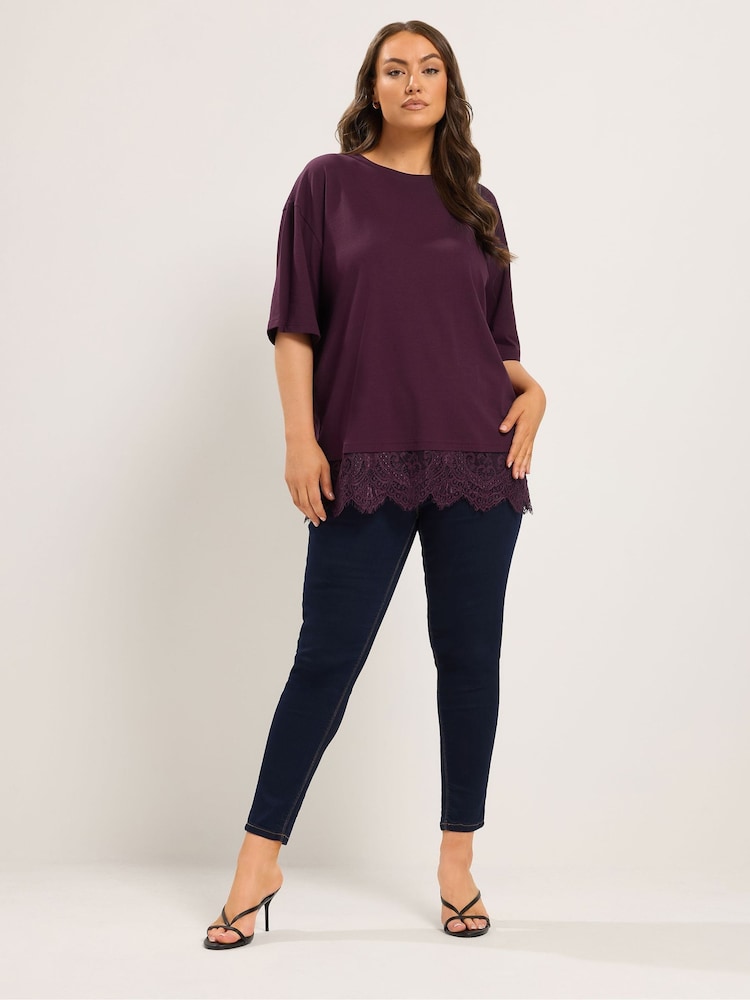 Yours Curve Purple Lace T-Shirt - Image 2 of 6