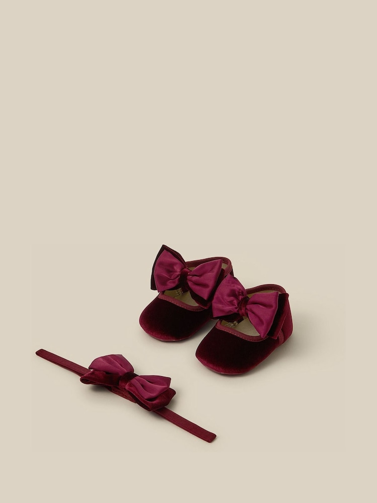 Buy Monsoon Burgundy Red Bow Velvet Booties & Headband Set from Next Israel