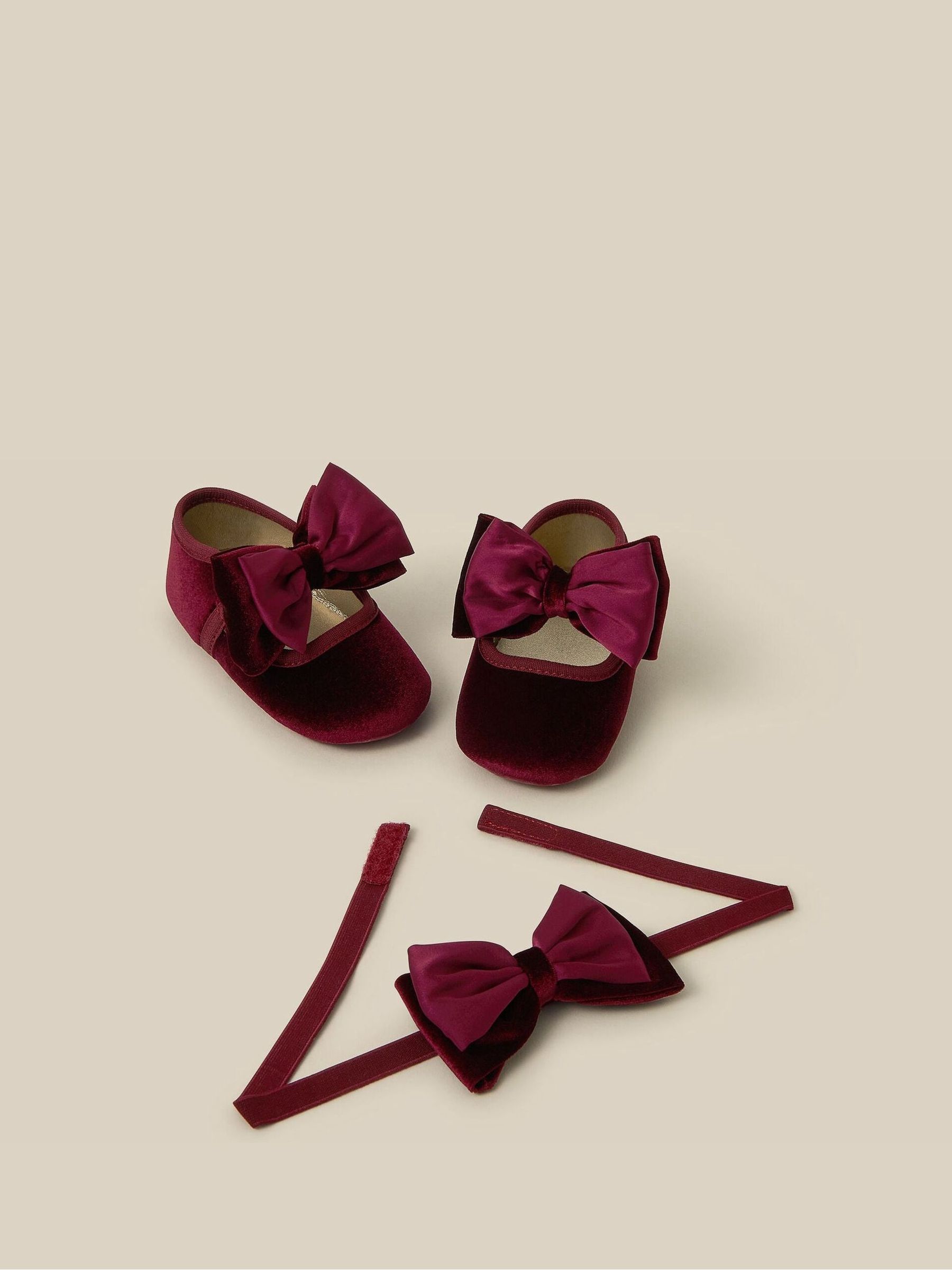 Buy Monsoon Burgundy Red Bow Velvet Booties & Headband Set from Next Israel