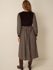 Monsoon Black Elise Embroidered Check Print Midi Dress - Image 3 of 5