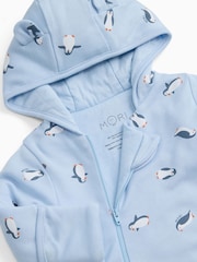MORI Blue Penguin Print Soft Cotton Pramsuit - Image 4 of 4