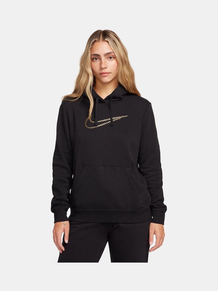 Nike Black Metallic Swoosh Premium Loose Fit Hoodie - Image 1 of 7
