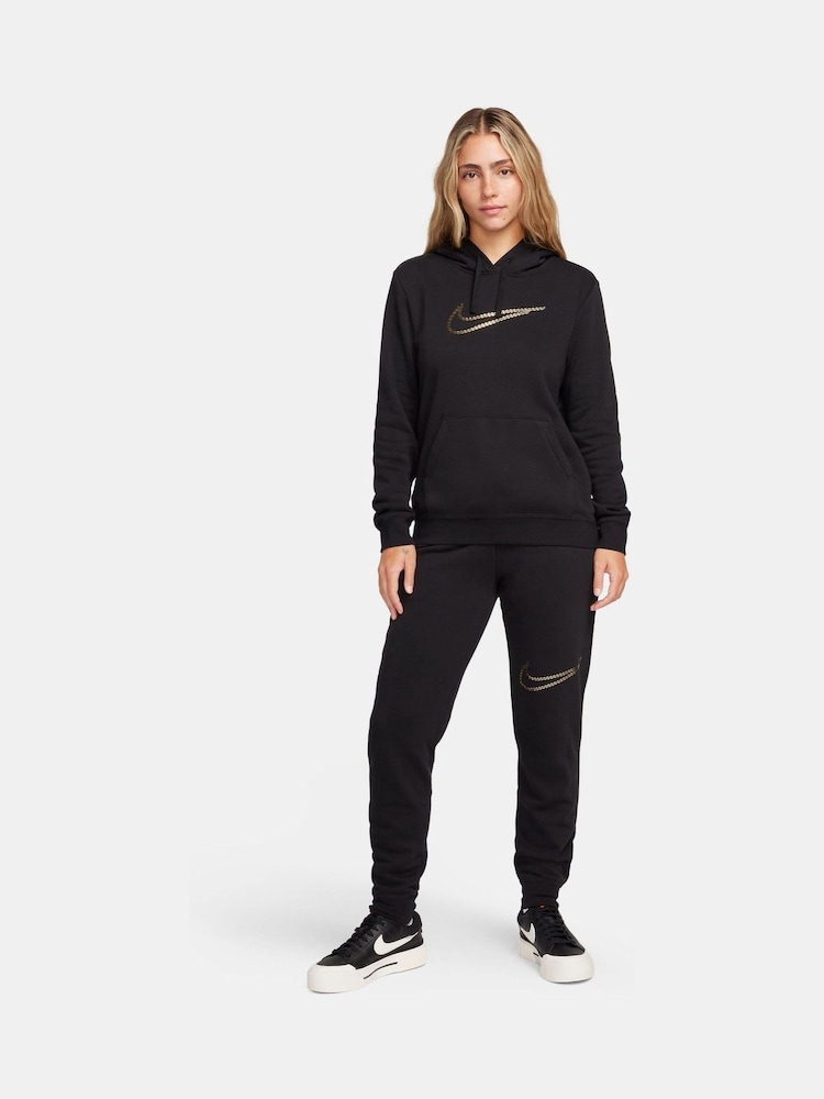 Nike Black Metallic Swoosh Premium Loose Fit Hoodie - Image 3 of 7
