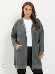 Grey - Yours Curve Longline Zip Through Dukserica sa kapuljačom - Slika 1 od 7