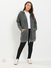 Grey - Yours Curve Longline Zip Through Dukserica sa kapuljačom - Slika 2 od 7