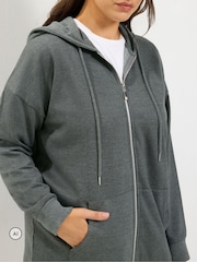 Grey - Yours Curve Longline Zip Through Dukserica sa kapuljačom - Slika 5 od 7