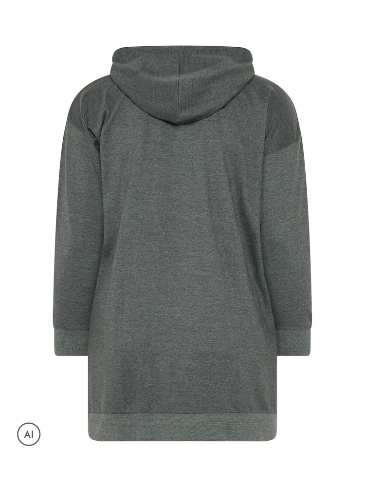 Grey - Yours Curve Longline Zip Through Dukserica sa kapuljačom - Slika 7 od 7