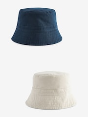 Navy Blue/Ecru White Reversible Bucket 100% Cotton Hat - Image 4 of 7