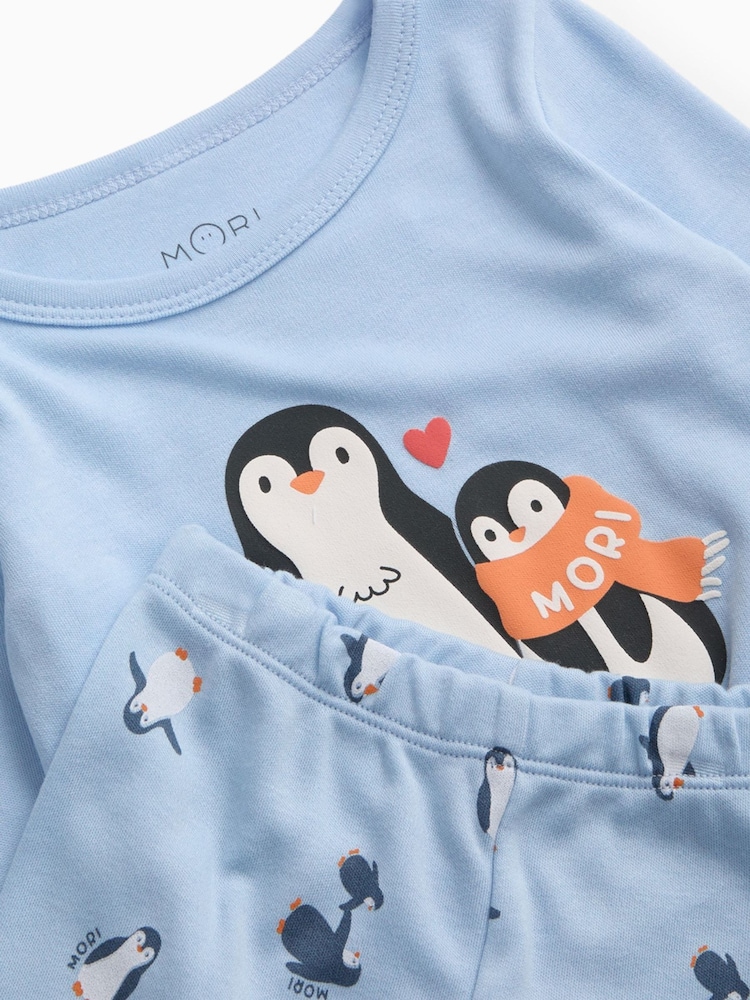 MORI Blue Penguin Print Soft Cotton Pyjama Set - Image 5 of 5