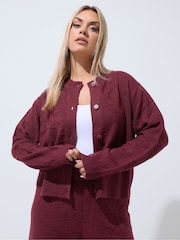 Yours Curve Red Limited Rose Jacquard Cardigan Co-Ord - Image 1 of 7