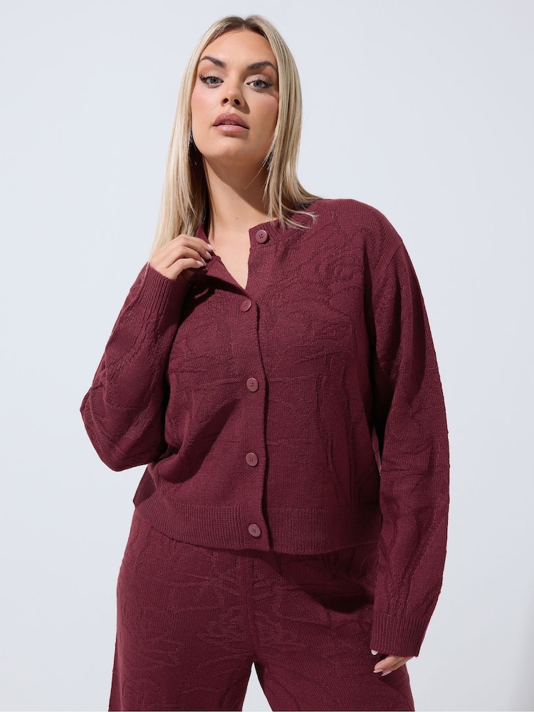 Yours Curve Red Limited Rose Jacquard Cardigan Co-Ord - Image 2 of 7 Yours Curve Red Limited Rose Jacquard Cardigan Co-Ord - Image 2 of 7