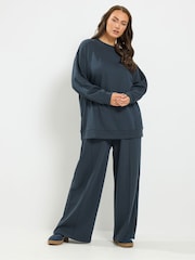 Көк - Yours Curve Crew Neck Sweatshirt & Wide Leg Joggers - 6суретінің 1 суреті