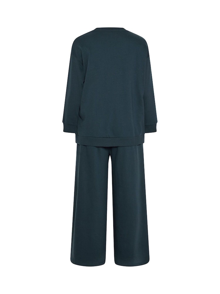 Көк - Yours Curve Crew Neck Sweatshirt & Wide Leg Joggers - 6суретінің 6 суреті