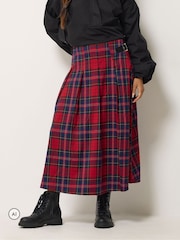 PixieGirl Petite Red Checked Buckle Midi Skirt - Image 2 of 6
