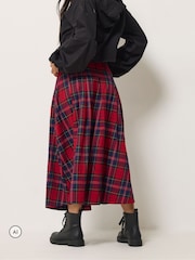 PixieGirl Petite Red Checked Buckle Midi Skirt - Image 3 of 6