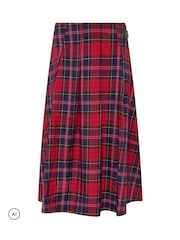 PixieGirl Petite Red Checked Buckle Midi Skirt - Image 5 of 6