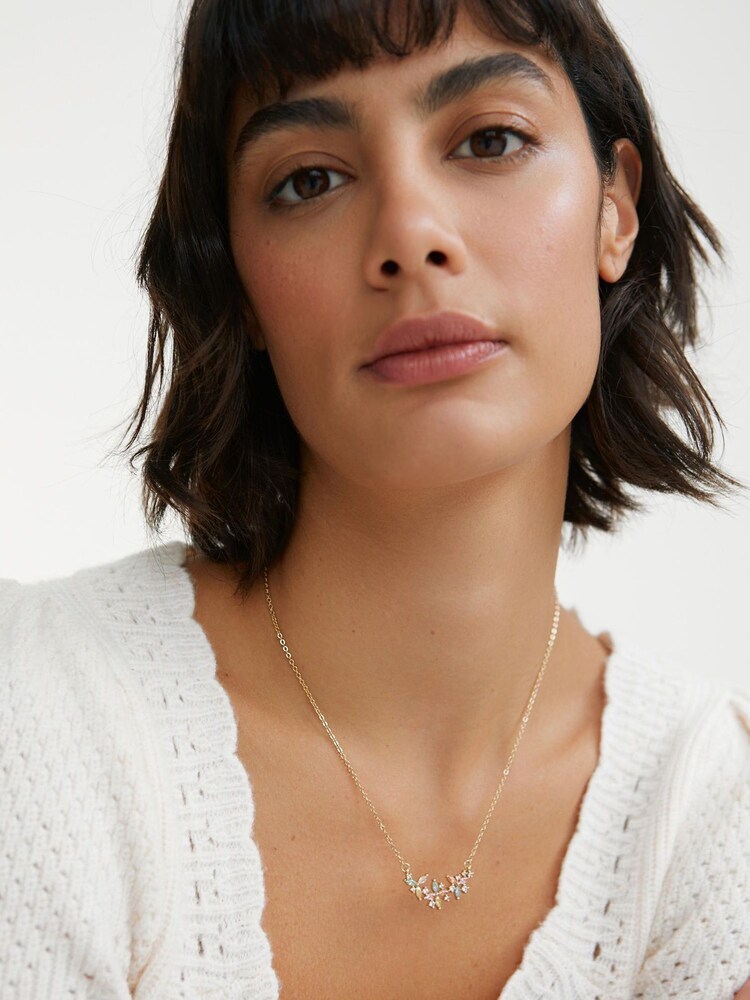 Oliver Bonas Gold Tone Nara Bead Cluster Chain Necklace - Image 2 of 6