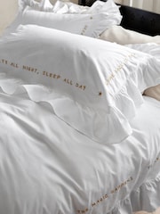 Rockett St George White 200 Thread Count Mega Frill Embroidered 100% Cotton Duvet Cover and Pillowcase Set - Image 2 of 4