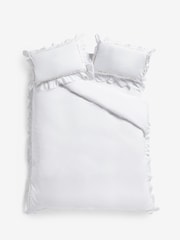 Rockett St George White 200 Thread Count Mega Frill Embroidered 100% Cotton Duvet Cover and Pillowcase Set - Image 4 of 4