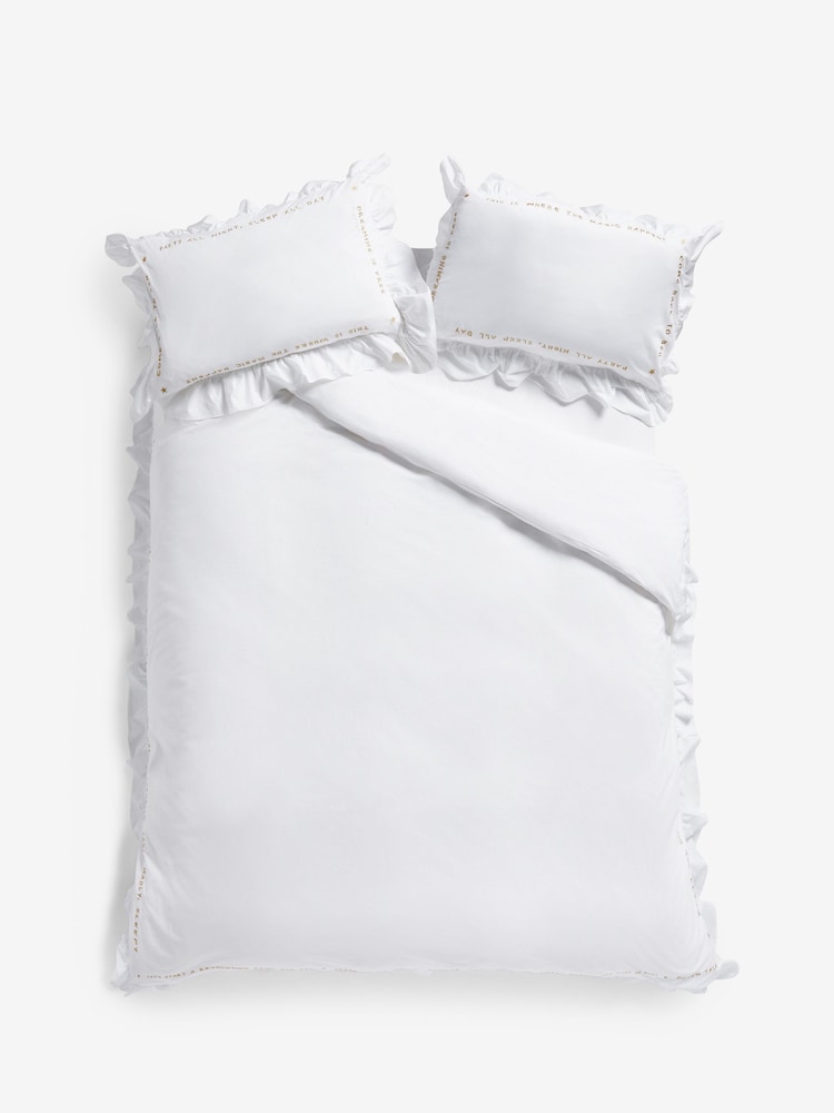 Rockett St George White 200 Thread Count Mega Frill Embroidered 100% Cotton Duvet Cover and Pillowcase Set - Image 4 of 4