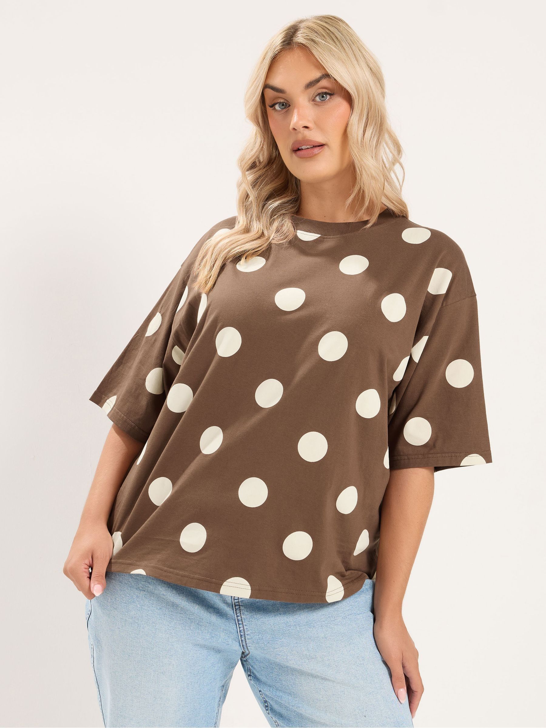 Yours Women's Brown Polka Dot T-Shirt In | : 26/28 - Image 2